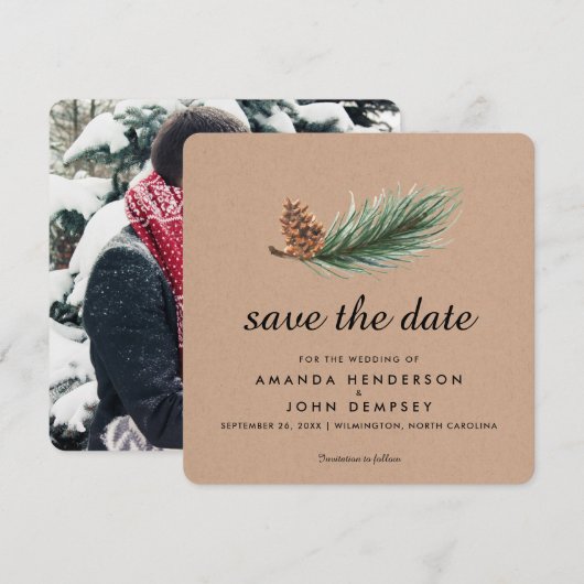 Waterverf Pine Branch Winter Save the Date (Voorkant / Achterkant)