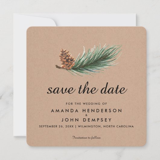 Waterverf Pine Branch Winter Save the Date (Voorkant)