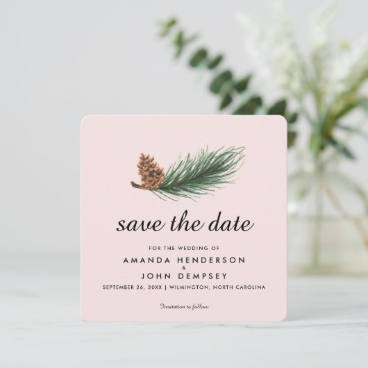 Waterverf Pine Branch Winter Save the Date (Staand voorkant)