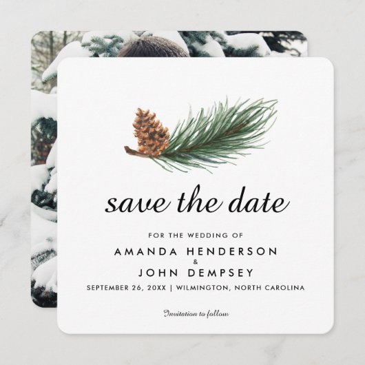 Waterverf Pine Branch Winter Save the Date (Voorkant / Achterkant)