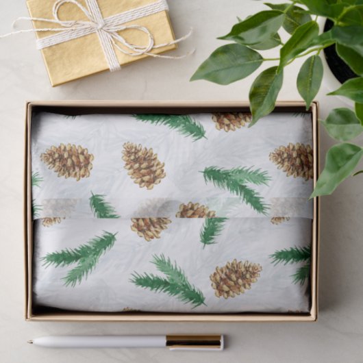 Waterverf Pine Branches en Pinecones Kerstmis Tissuepapier (Geschenk)