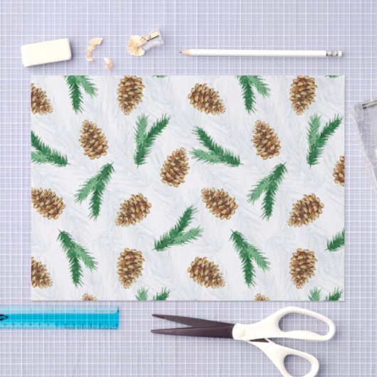 Waterverf Pine Branches en Pinecones Kerstmis Tissuepapier (Craft)
