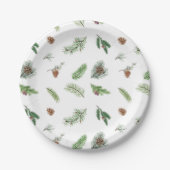 Waterverf Pine Branches en Pinecones Papieren Bordje (Voorkant)