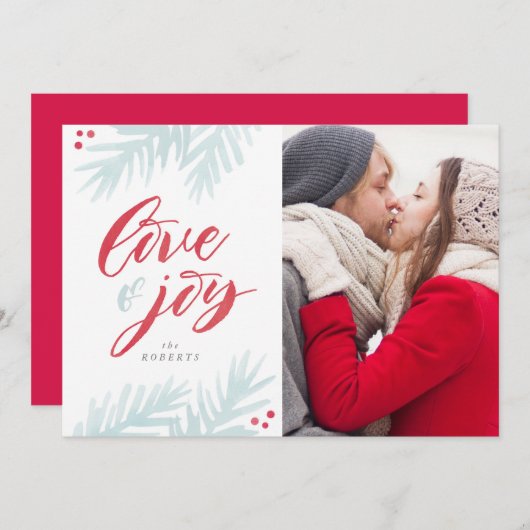 Waterverf Pine Brush Love and Joy Holiday Kaart (Voorkant / Achterkant)