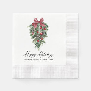 Waterverf Pine Calligraphy Ink Holiday Cocktail Servet