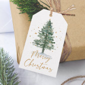 Waterverf Pine Christmas Tree Gold Cadeaulabel