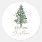 Waterverf Pine Christmas Tree Gold Ronde Sticker (Voorkant)
