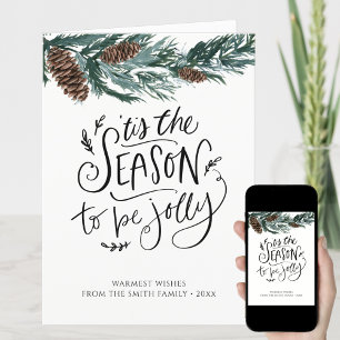 Waterverf Pine Cone Bough Minimalist Greenery Feestdagen Kaart