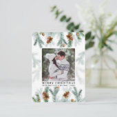 Waterverf Pine Cone Greenery Couple Foto Briefkaart (Staand voorkant)