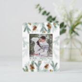 Waterverf Pine Cone Greenery Couple Foto Green Briefkaart (Staand voorkant)