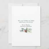 Waterverf Pine Cone Greenery Couple Foto Green Feestdagenkaart (Achterkant)