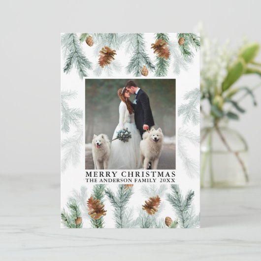 Waterverf Pine Cone Greenery Feestdagenkaart (Staand voorkant)