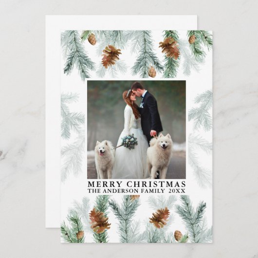 Waterverf Pine Cone Greenery Feestdagenkaart (Voorkant / Achterkant)