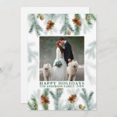 Waterverf Pine Cone Greenery Foto Groen Feestdagenkaart (Voorkant / Achterkant)