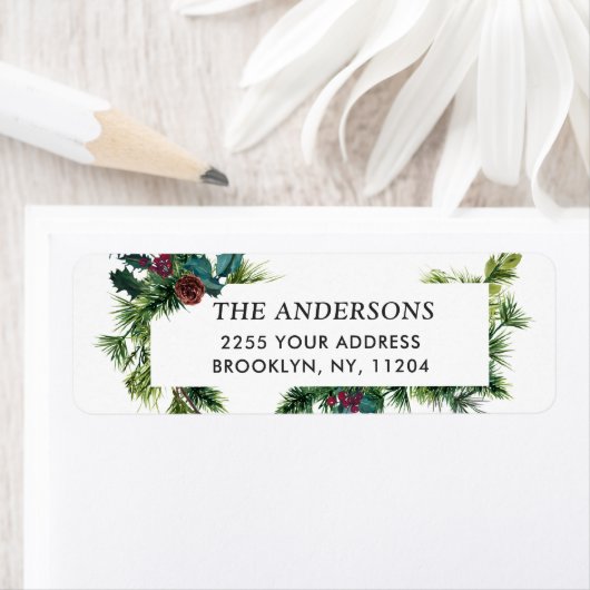 Waterverf Pine Cone-kerstretouradres Etiket (Insitu)