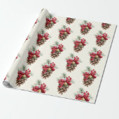 Waterverf  Pine Cone Red Holly Berries Cadeaupapier (Uitgerold)