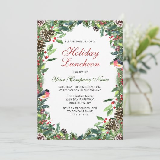 Waterverf Pine Cones Branch Holiday Luncheon Kaart (Staand voorkant)