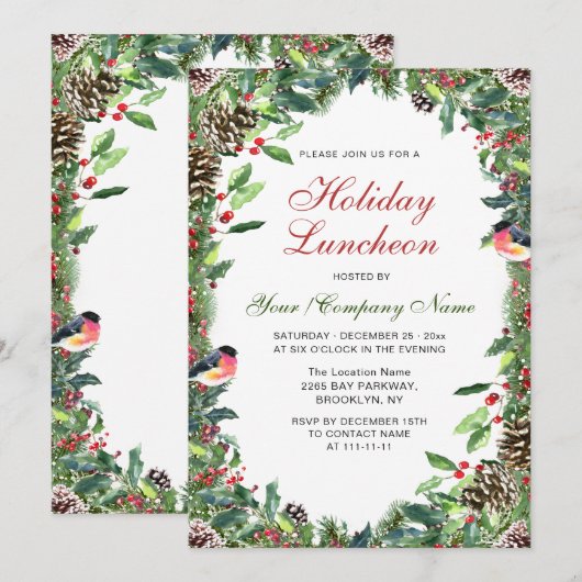 Waterverf Pine Cones Branch Holiday Luncheon Kaart (Voorkant / Achterkant)
