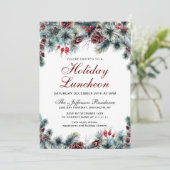 Waterverf Pine Cones Branch Holiday Luncheon Kaart (Staand voorkant)