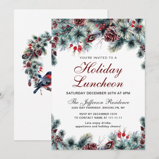 Waterverf Pine Cones Branch Holiday Luncheon Kaart (Voorkant / Achterkant)