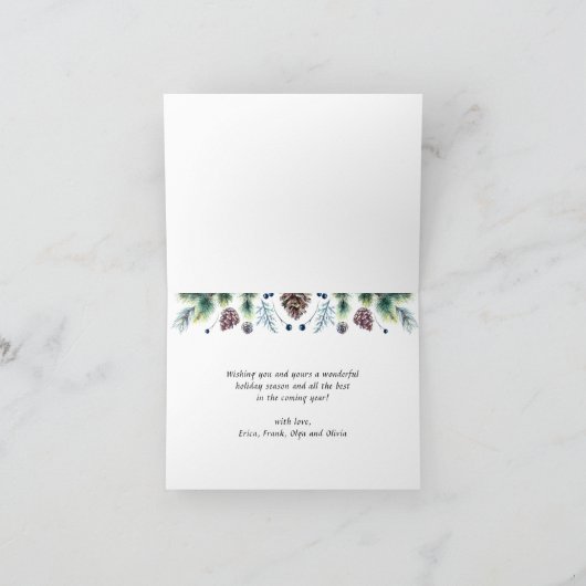 Waterverf Pine Cones Branch Kerstgroet Kaart (Binnen)