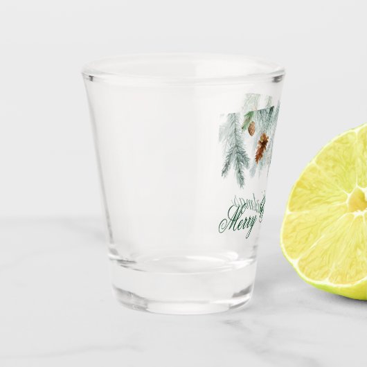 Waterverf Pine Cones Greenery Merry Kerstmis Shot Glas (Links)