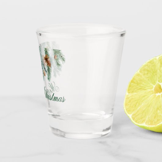 Waterverf Pine Cones Greenery Merry Kerstmis Shot Glas (Rechts)