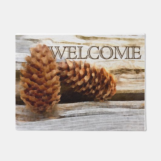 Waterverf Pine Cones Rustic Wood Aangepast Deurmat (Voorkant)