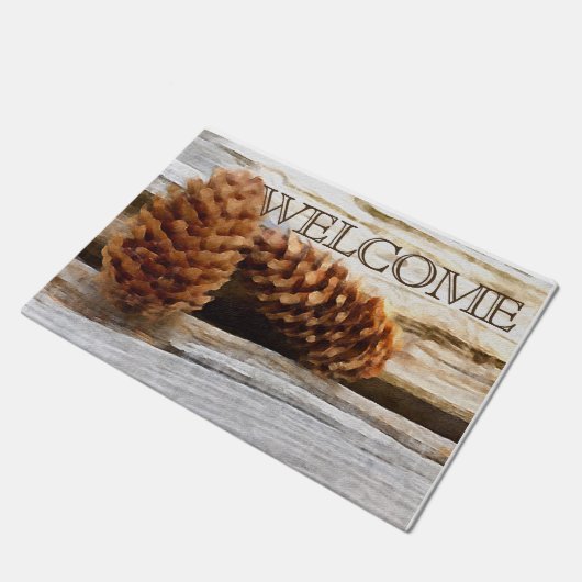 Waterverf Pine Cones Rustic Wood Aangepast Deurmat (Schuin)