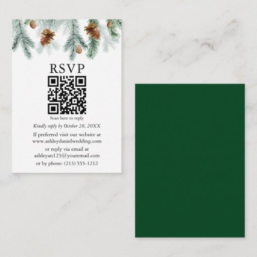 Waterverf Pine Cones Wedding QR RSVP Informatiekaartje (Voorkant / Achterkant)