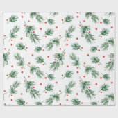 Waterverf Pine en Berries Patroon Cadeaupapier (Vlak)