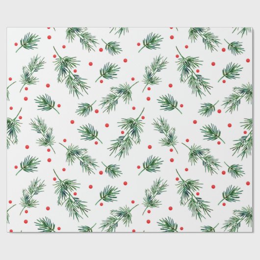 Waterverf Pine en Berries Patroon Cadeaupapier (Vlak)