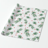 Waterverf Pine en Berries Patroon Cadeaupapier (Uitgerold)