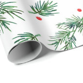 Waterverf Pine en Berries Patroon Cadeaupapier (Rol Hoek)