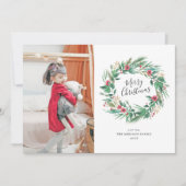 Waterverf Pine en Berry Wreate kerstfoto Kaart (Voorkant)
