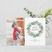 Waterverf Pine en Berry Wreate kerstfoto Kaart (Staand voorkant)