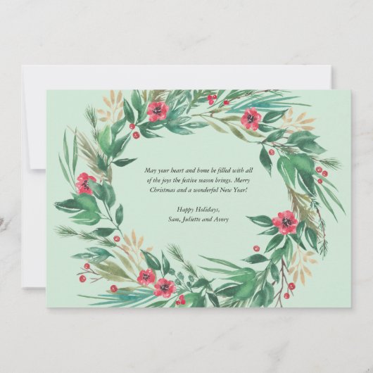 Waterverf Pine en Berry Wreate kerstfoto Kaart (Achterkant)