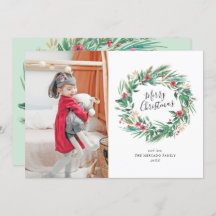 Waterverf Pine en Berry Wreate kerstfoto