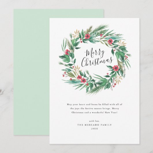 Waterverf Pine en Berry Wreatskerstkaart Kaart (Voorkant / Achterkant)