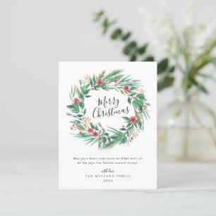 Waterverf Pine en Berry Wreatskerstkaart Kaart