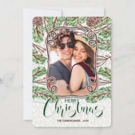 Waterverf Pine en Branches Serie-kerstfoto Feestdagenkaart