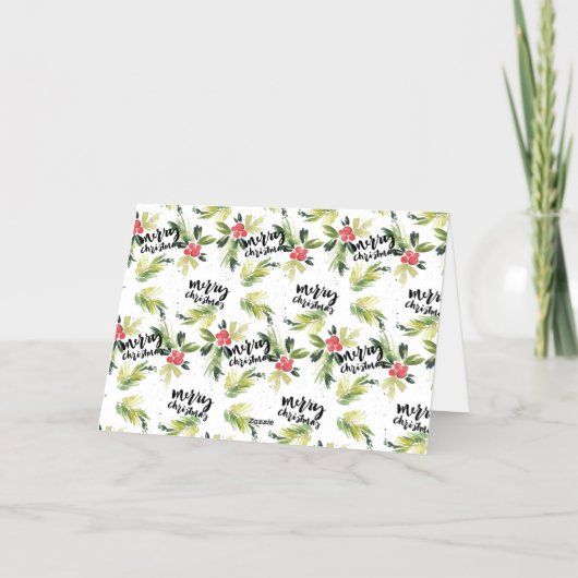 Waterverf Pine en Holly Krans Kerstfoto Folie Feestdagenkaart (Achterkant)