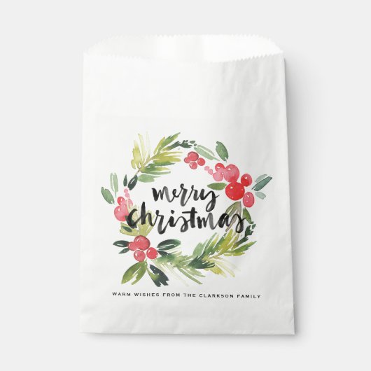 Waterverf Pine en Holly Krans Vrolijk Kerstfeest Bedankzakje (Voorkant)