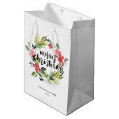 Waterverf Pine en Holly Krans Vrolijk Kerstfeest Medium Cadeauzakje (Voorkant Gekanteld)