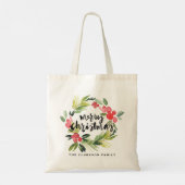 Waterverf Pine en Holly Krans Vrolijk Kerstfeest Tote Bag (Achterkant)