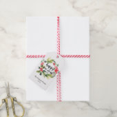 Waterverf Pine en Holly Wreath Gelukkig Nieuwjaar Cadeaulabel (Met Touw)