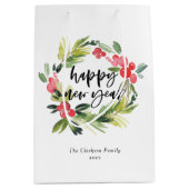 Waterverf Pine en Holly Wreath Gelukkig Nieuwjaar Medium Cadeauzakje (Voorkant)