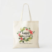 Waterverf Pine en Holly Wreath Gelukkig Nieuwjaar Tote Bag (Voorkant)