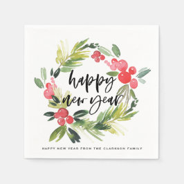 Waterverf Pine en Holly Wreath Nieuwjaarsfeest Servet