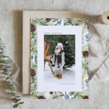 Waterverf Pine en Pine Cones Foto Kerst